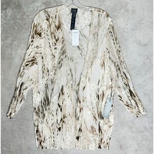 NWT Chicos Travelers Cardigan Size‎ 3/2x Embroidered Mesh Sheer Boho Crinkle